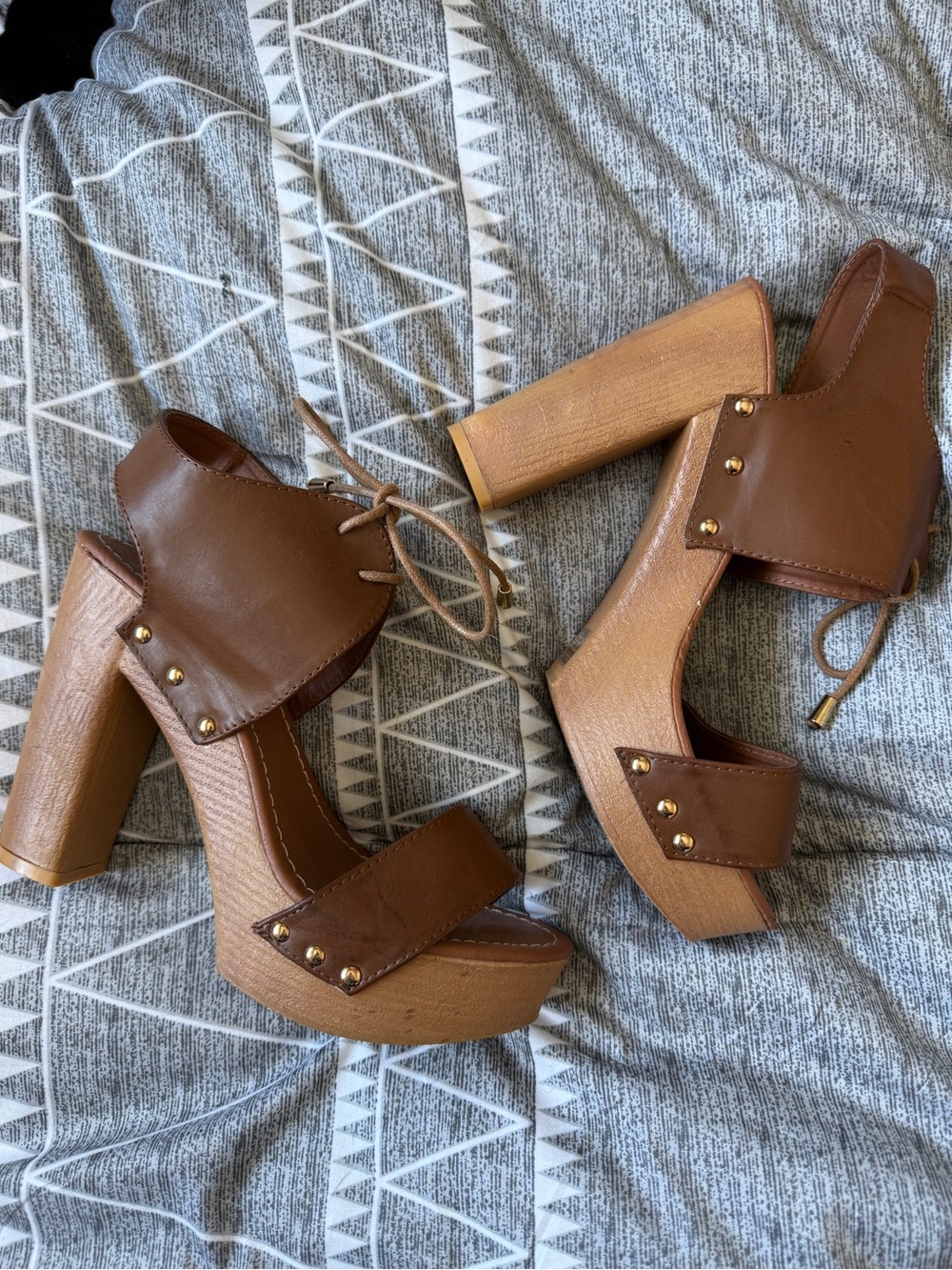 Forever Brown Platform Lace-Up Block Heels